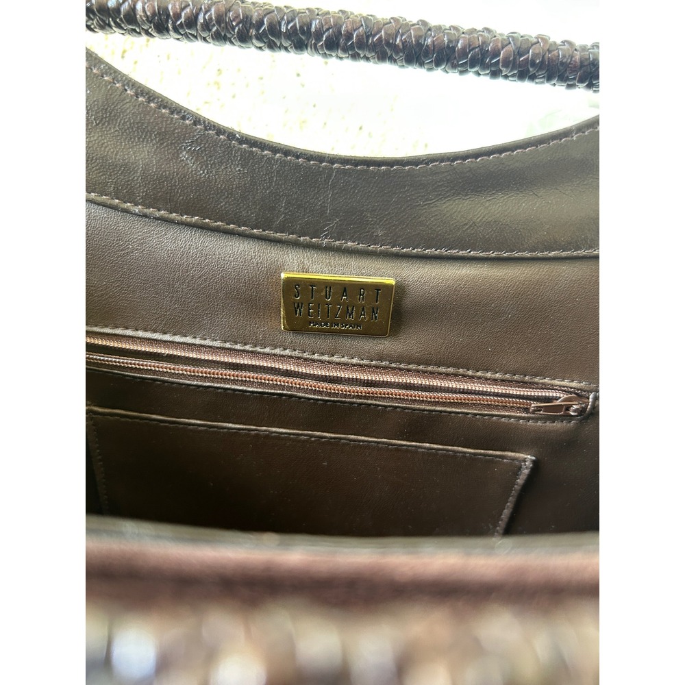 Stuart‎ Weitzman Handbag Women Brown Suede Woven Handle Vintage purse - Picture 10 of 14